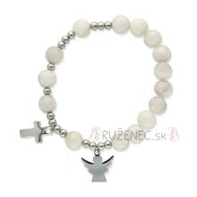 Exclusive Rosary Bracelet on elastic - white lace agate pearls