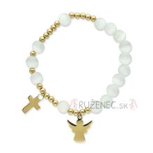 Exclusive Rosary Bracelet on elastic - cats eye pearls - white