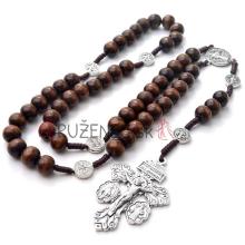 Wood knotted rosary – 10mm brown wood - St. Benedict