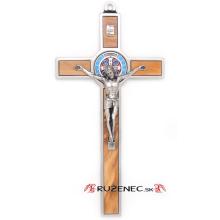 Kovový kríž 20cm - Sv. Benedikt - olivové drevo + email