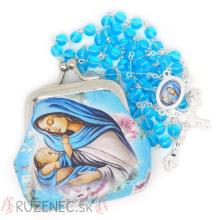 Woven Rosary holder with glass rosary - lightblue - Madona