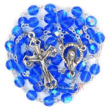 Rosary - 6mm blue faceted fire-polished glass beads