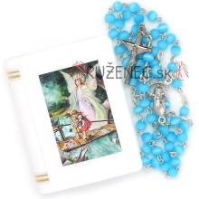 Rosary with plastic box - blue 4mm