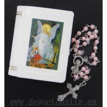 Rosary with plastic box - pink 4mm