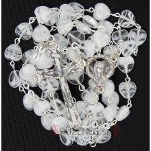 Rosary - large white hearts 8mm