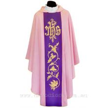 Rose chasuble - embroidery IHS +